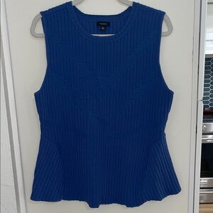 Halogen Blue Ribbed Textured Patterned Sweater Peplum Flare Tank Top | XL